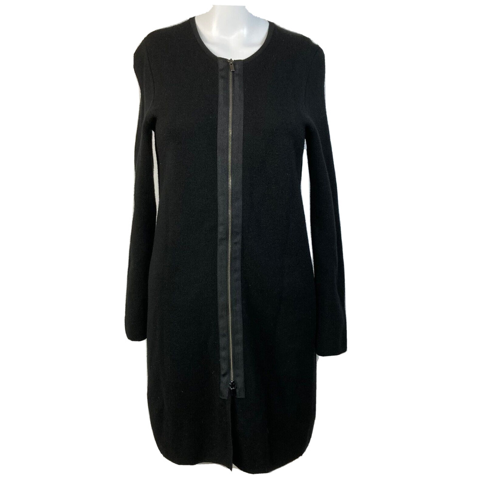 Talbots Petite Dress Womens Sz SP Black Merino Wool Front Zipper Sweater
